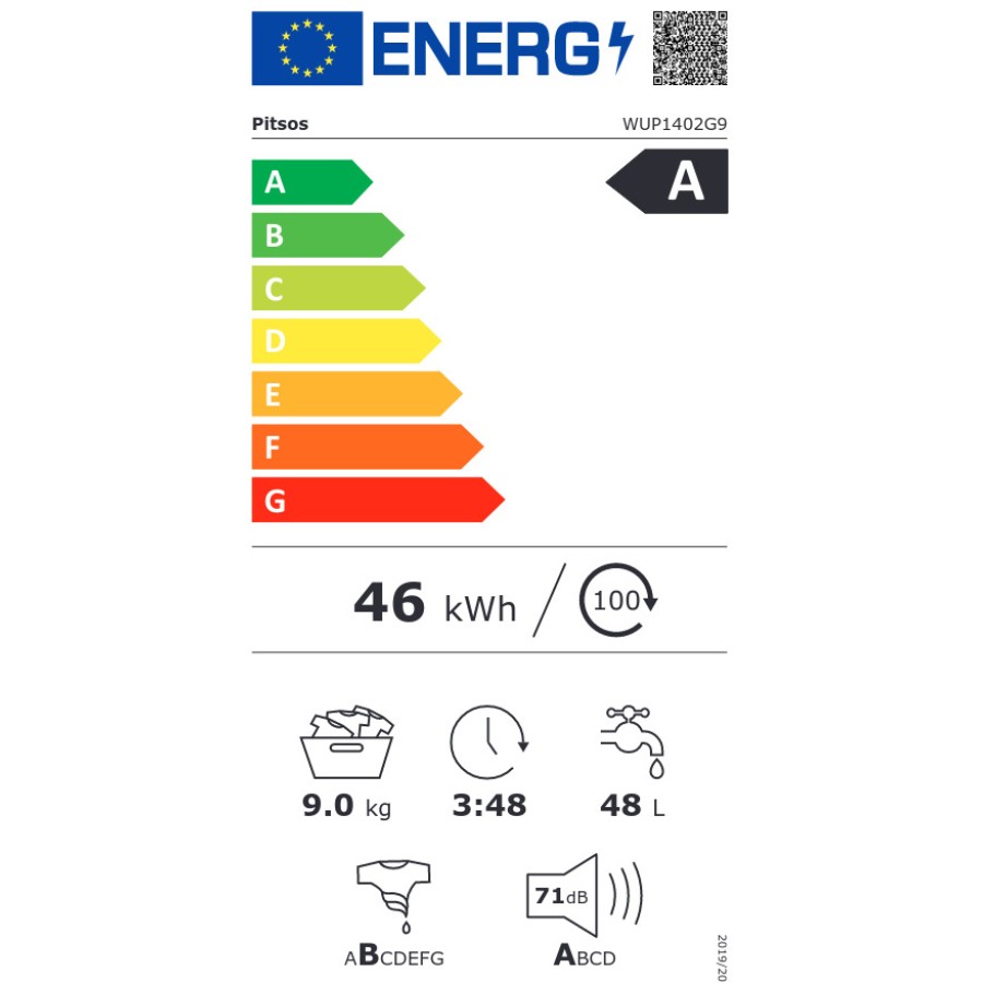 Pitsos WUP1402G9 Πλυντήριο Ρούχων 9kg 1400 Στροφών Pitsos WUP1402G9 Πλυντήριο Ρούχων 9kg 1400 Στροφών